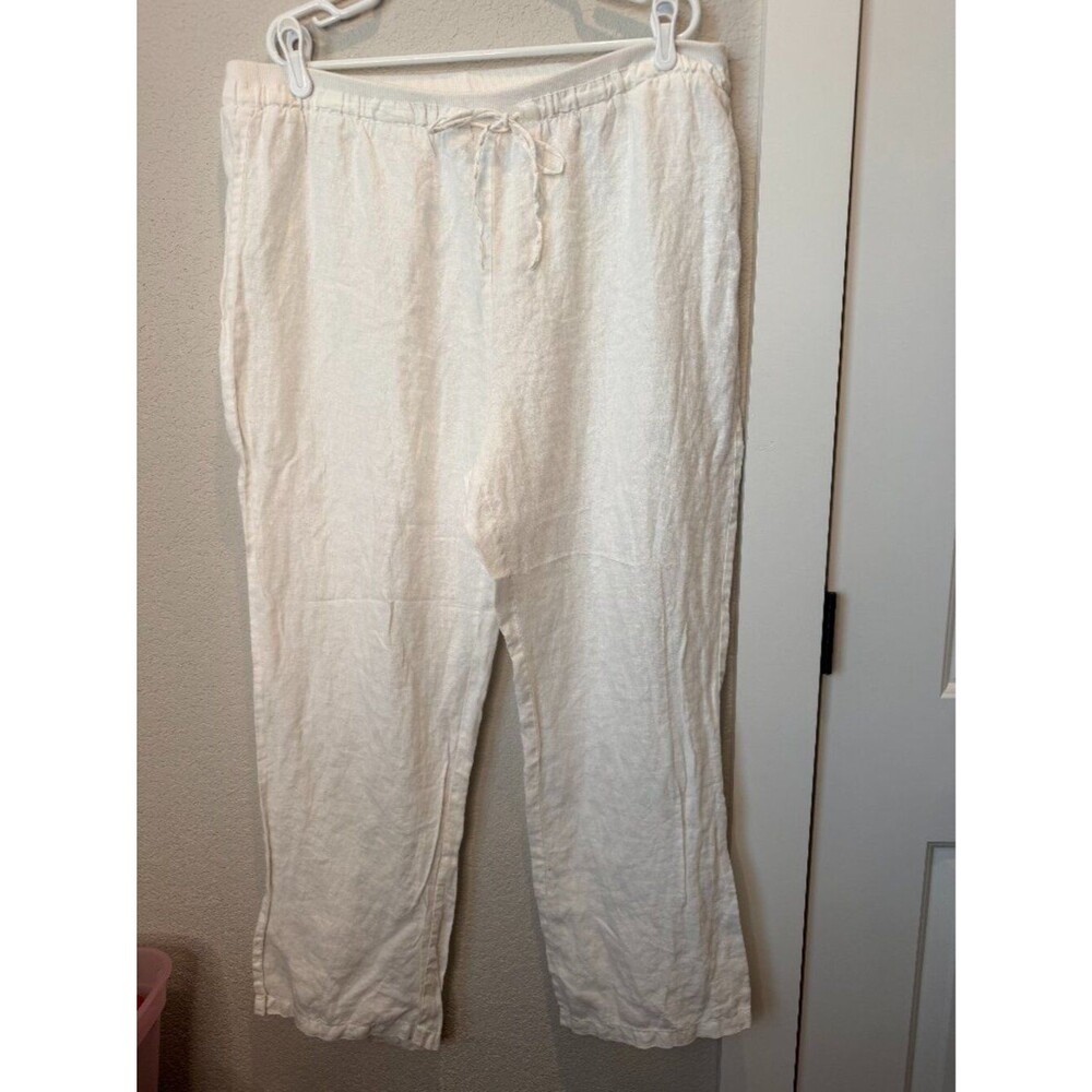 Ellen Tracy White 100% Linen Wide Leg Pants Size XXL